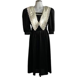 Vintage 80’s Victorian Style Puff Sleeve Black Velvet Dress